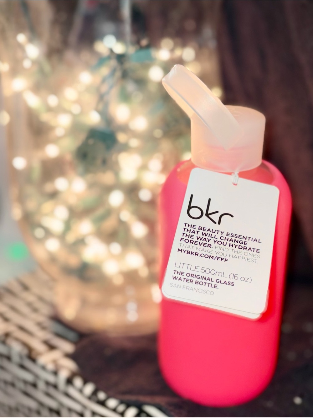 NWT bkr Little Glass Bottle with Hot Pink Sleeve and Pale Pink Cap